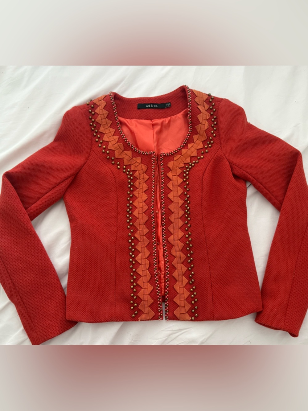 Ark & Co Red Embellished Knit Zip-Front Cardigan